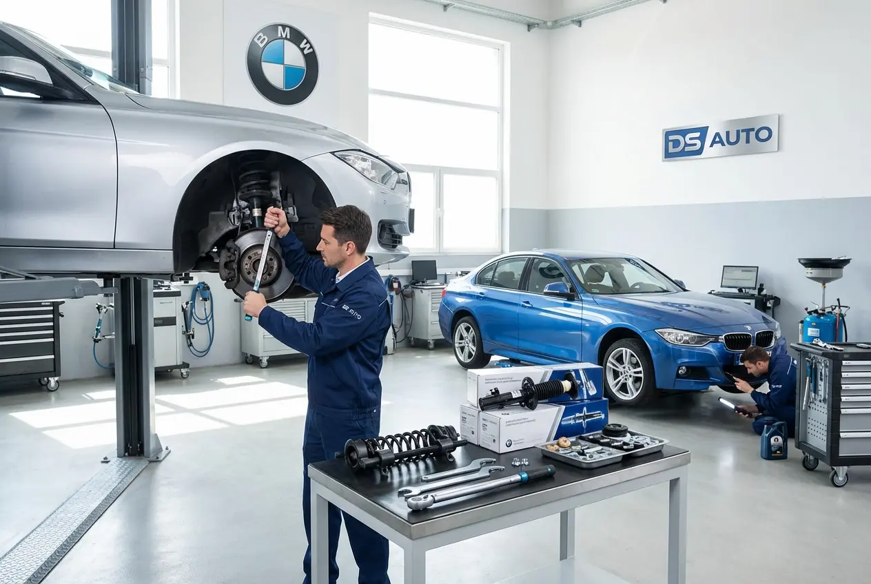 Замена передних и задних стоек амортизаторов BMW в автосервисе DS Auto в Жуковском
